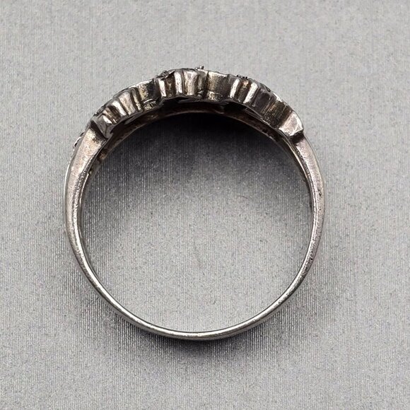 VTG Sterling Silver HAN Marcasite Cat Trio Ring Size 8 Whimsical Feline Design - Picture 8 of 11